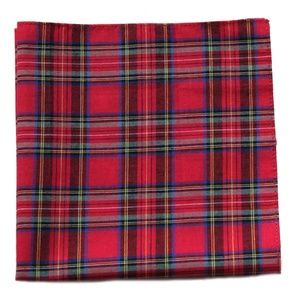 Red Plaid Tartan Cotton Pocket Square Men's